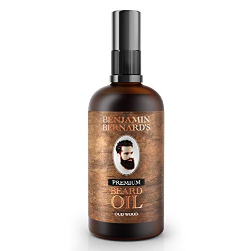 Benjamin Bernard Premium Beard Oil Male Grooming Blend With Essential Jojoba Oils And Vitamin E - Natural Hydrating Treatment - Facial Hair Shaping Serum Softener For Men - Oud Wood - 3.38 Fl.oz #TOP6