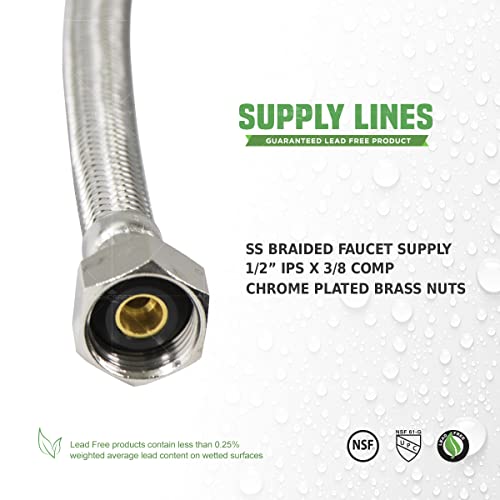 Highcraft Cnct27124-Om-2 Line Connects Kitchen Sink To Water Supply, Braided Faucet Connector With 1/2 In X 3/8 In Brass Nut, Stainless Steel 24 In (Pack Of 2), 2 Count #TOP3