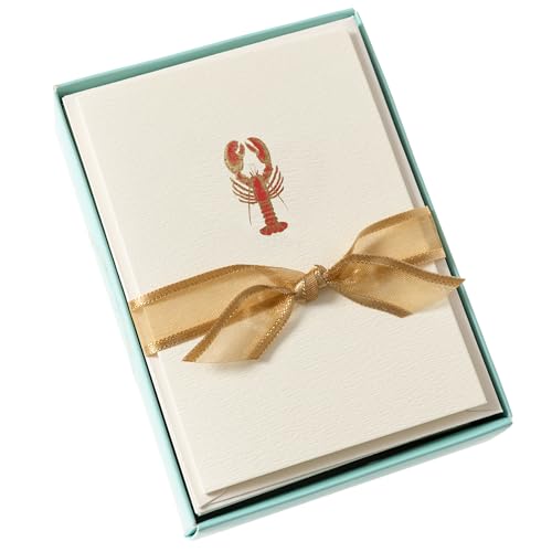 Image of Graphique Lobster Cards, Pack of 10 Cards with Envelopes, All Occasion Greetings, Blank Inside, Gold Foil Embossing, La Petite Press Collection Boxed Set, 3.25 inch x 4.75 inch