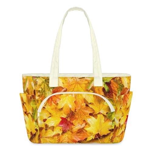 Sac fourre-tout léger motif feuilles d'érable pour femme grand format matelassé à fermeture
