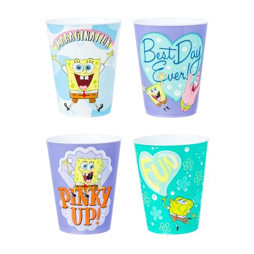 Image of Silver Buffalo SpongeBob SquarePants 4 Piece Plastic Mini Cup Set Featuring SpongeBob SquarePants and Patrick Star, 1.5 Ounces