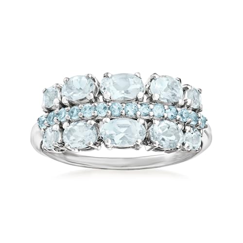 Ross-Simons 1.00 ct. t.w. Aquamarine and .20 ct. t.w. Swiss Blue Topaz Ring in Sterling Silver. Size 8