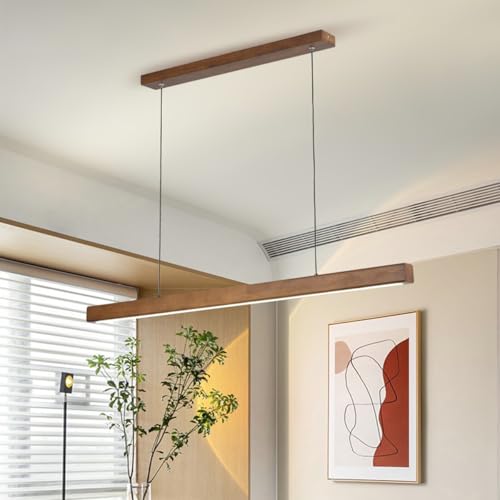 Lampe à suspension linéaire LED HJMMHX en bois pour salle à manger