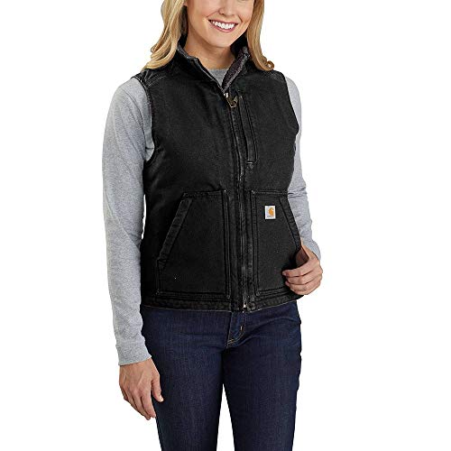 Carhartt Damen Lined Vest Relaxed Fit Washed Duck Sherpa-Futter Mock-Neck Weste Schwarz REG-1X, M