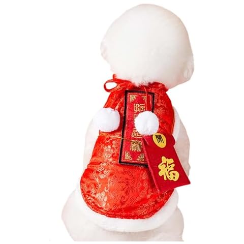 FLAdorepet Dog New Year Costume Outfit Bring in Wealth and Treasure,Dog Cheongsam Tang Suit Chinese Clothes with Red Envelopes Fortune Bag,Winter Fleece Dog Coat Jacket for Small Dogs(Red, S) Cover
