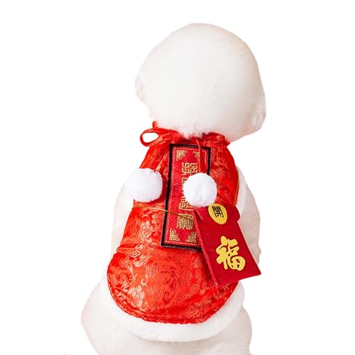 FLAdorepet Dog New Year Costume Outfit Bring in Wealth and Treasure,Dog Cheongsam Tang Suit Chinese Clothes with Red Envelopes Fortune Bag,Winter Fleece Dog Coat Jacket for Small Dogs(Red, XS)