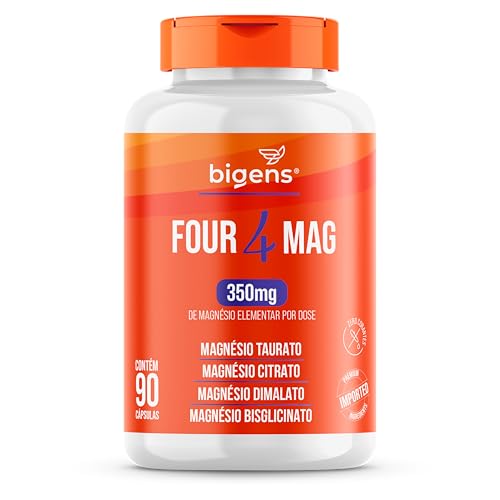 Four Mag, 4 Magnésio (taurato, citrato, dimalato, bisglicinato), 350mg de Magnésio Elementar, 90 Cápsulas, Bigens