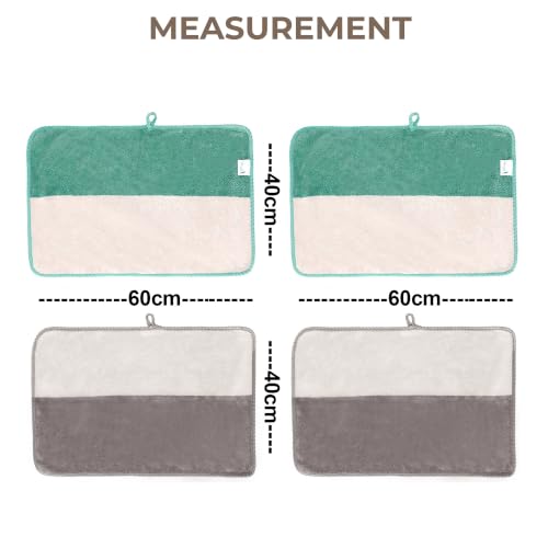 Image of Story@Home 500 GSM Microfiber Hand Towel Set of 4 | Super Soft Color Blocked Face Towel | 60 x 40 cm | Grey & Mint Green | Sensitive Skin Friendly Face Towels for Gym, Travel, Sports, Bathroom