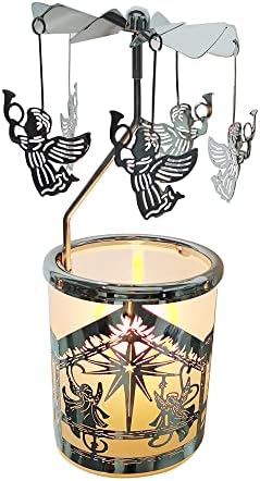 kingnero carousel candle rotary candle hodle spinning candleholder metal windmill rotation tealight Candlestick (silver angel)