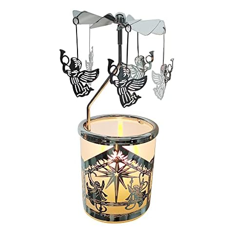 kingnero carousel candle rotary candle hodle spinning candleholder metal windmill rotation tealight Candlestick (silver angel) Cover