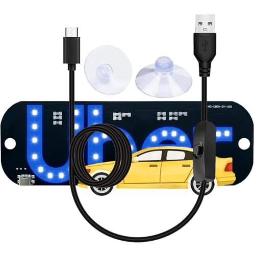 LED Car Windshield Light Sign - Ride-Share Windshield LED Light with Blue Decal & Suction Cups USB Plug for Cars, Trucks, SUVs