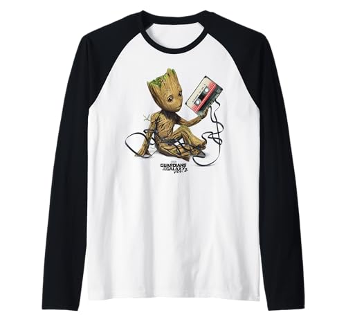 T-shirt Groot Marvel raglan vintage avec cassette audio des Gardiens de la Galaxie Vol 2