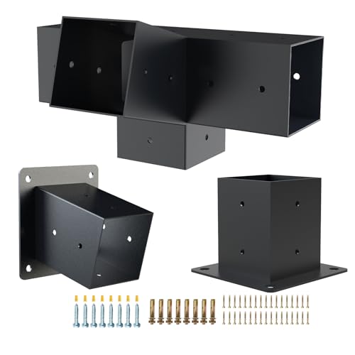 Grehitk Pergola Kit with Brackets, 15°Slanted Roof Pergola Bracket Kit, Roof Wall Mount Extension Bracket Kit 4-Way Brackets for Pergolas,Log Cabin Outdoor Pergola 4"x 4" (Actual 3.5" X 3.5") Lumber by Grehitk - Image 2