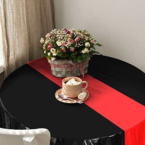 Image of Remagr 3 Pcs Round Plastic Tablecloth 84 Inch Disposable Tablecloth Party Table Cover for Graduation Wedding Birthday Retirement Decoration (Black,Red)