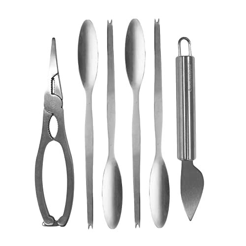 COUSINESTYLE - Set Marisco de 6 Piezas incluye Pinzas Marisco, Abreostras y 4 Tenedor Marisco, Acero Inoxidable, Set Multifunción, Ideal para extraer la carne de marisco de forma cómoda Cover