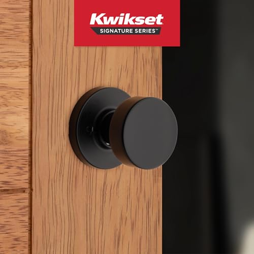 Image of Kwikset Pismo Dummy Door Knob, Single Sided Handle for Closets, French Double Doors, and Pantry, Matte Black Non-Turning Interior Push /Pull Door Knob, with Microban Protection (Pack of 10)