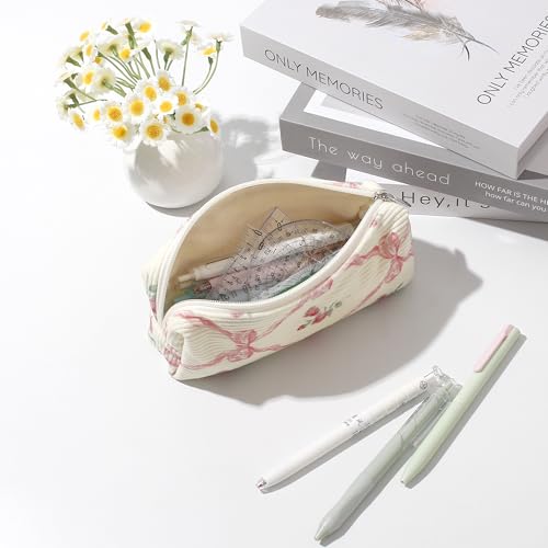 Image of Pencil Case Lightweight Aesthetic Pen Case Office College School Storage Bag Pouch Holder Box Organizer Makeup Pouch Cosmetic Bag for Girls Boys Kids (Flowers-Bow)