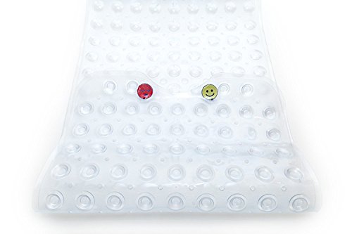 Plush Home Emoji Non Slip Shower and Bathtub Mat, Measures 39 x 16 Inches, Emoji Sensors Indicate Warm (Yellow Face) and Hot Water (Red Face)