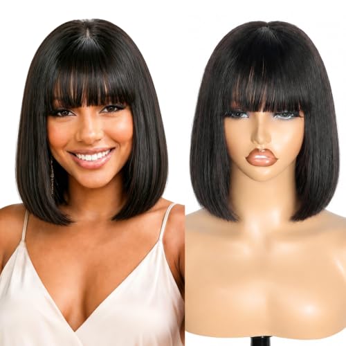Bob straight Human Hair Wigs with Bangs 2x4 Lace Front