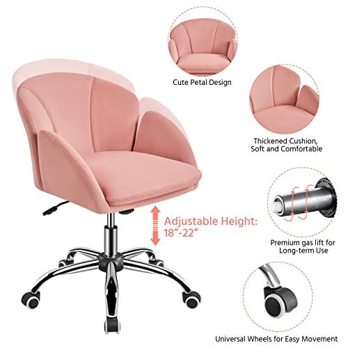 Topeakmart Cute Desk Chair For Home Office Makeup Vanity Chair With Armrests For Bedroom Modern Swivel Rolling Chair For Women Pink #TOP3