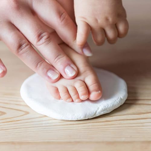 Baby Art Bilderrahmen, zweiteiliger Fotorahmen mit Gipsabdruck für Baby Fußabdruck oder Handabdruck, schönes Erinnerung Andenken oder Geschenk, Maße: 20 x 34 x 17 cm & eckig, Grau