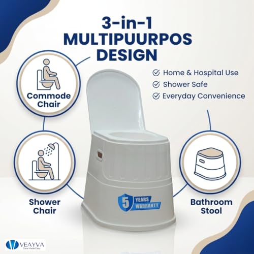 Image of Veayva Plastic Heavy Duty Portable Indian Toilet To Western Convertor Easygo Round Portable Commode | Toilet Stool | Toilet Commode For Patients | Portable Toilet Seat (White)