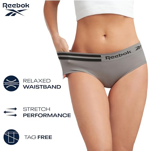20 Best No Show Underwear for Yoga Pants (2026) 11 Reebok Womens Thong Underwear - 4 Pack or 8 Pack Stretch Performance Womens Underwear Sexy Seamless Thongs for Women (S-XL), Size Large, Shark Skin/Black-4pk