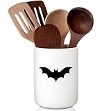 Sawysine Gothic Bat Ceramic Utensil Holder Christmas Kitchen Crock Storage Accessories Decoration for Home Farmhouse Kitchen Countertop Storage Organizer Container Gifts