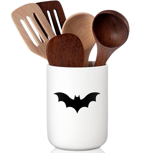 Sawysine Gothic Bat Ceramic Utensil Holder Christmas Kitchen Crock Storage