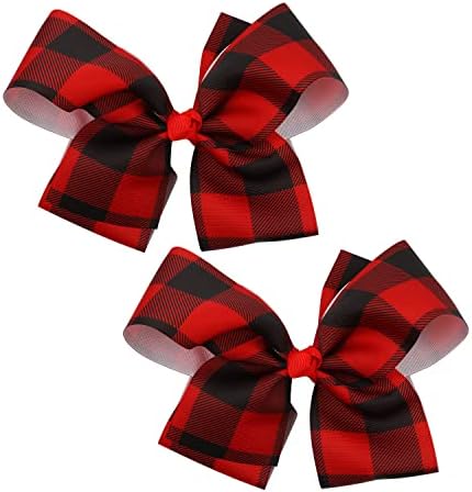 Christmas Hair Bows for Girls, 6inch / 16cm Large Christmas Bow Hair Clips Hairpin Red and Black Plaid Hair Bows for Girls Women Christmas Daily Use (2 Packs)