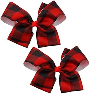 Christmas Hair Bows for Girls, 6inch / 16cm Large Christmas Bow Hair Clips Hairpin Red and Black Plaid Hair Bows for Girls Women Christmas Daily Use (2 Packs)