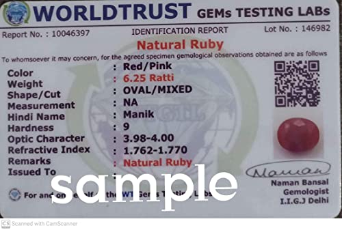 Image of LMDPRAJAPATIS Certified Unheated Untreatet 6.25 Ratti 5.75 Carat A+ Quality Natural Burma Ruby Manik Loose Gemstone For Women's and Men's