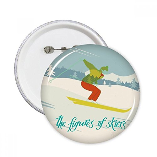 Badge ski illustration ronde pins : lot de 5 cadeaux multicolores pour fans de sports d'hiver