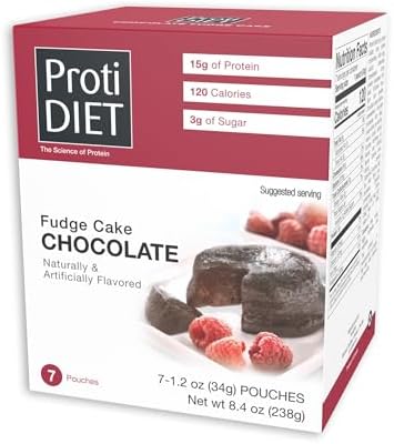 ProtiDIET High Protein Cake Mix, Chocolate Fudge - Low Fat with Fiber, 7ct