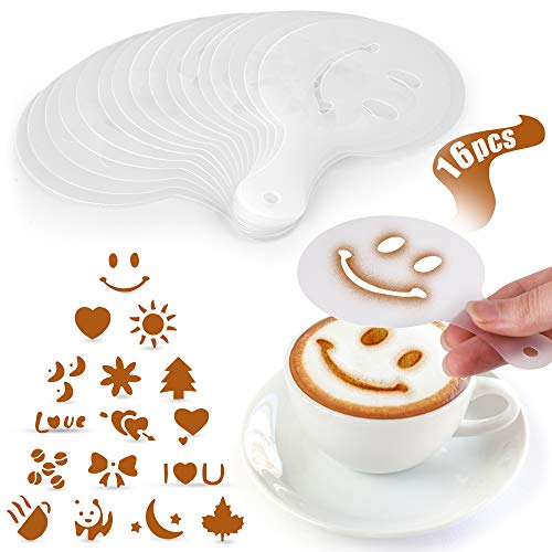 Comparison: Best Cappuccino Accessories 9 Zulay Kitchen 16 Pcs Coffee Stencils for Latte Art - Barista Accessories for Latte, Cappuccino, & Hot Chocolate - Plastic Decorative Latte Art Stencils - Coffee Making Accessories
