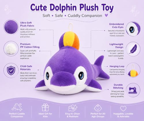 Image of Dolphin Plush Soft Toy with Ball (Purple) - Cute Teddy Style Stuffed Animal for Kids & Babies | Cuddly, Washable & Huggable Gift Toy