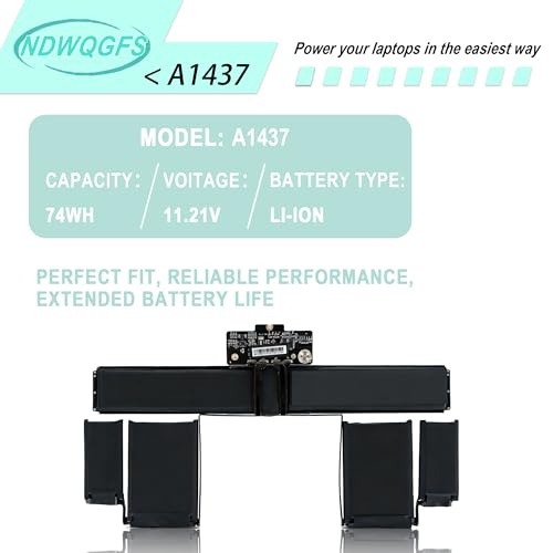 Image of A1437 A1425 Laptop Battery Compatible with MacBook Pro Retina 13 inch A1425 Late 2012 & Early 2013 74Wh 11.21V Fits Models MD101 MD102 MD212 MD213 ME662 EMC 2557 2672