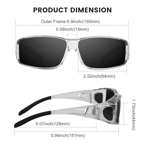 Fit Over Glasses Sunglasses For Men Women, Over Sunglasses Polarized UV400 Protection Grey Frame Grey Lens3