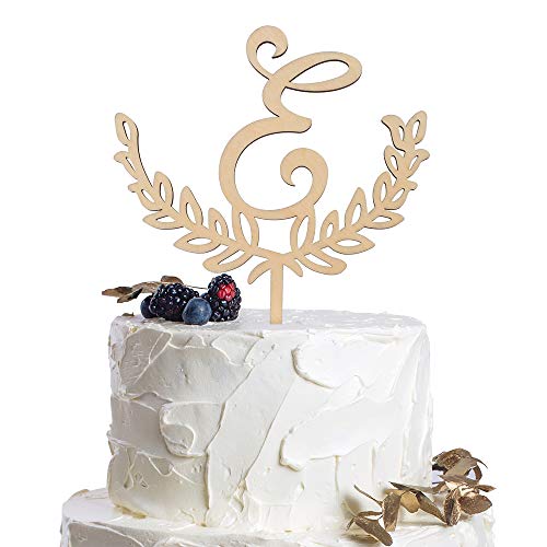 Lingteer Personalized Inital Letter E Wooden Cake Topper Perfect For Birthday Rustic Wedding Anniversary Party Keepsake Decoration #TOP9