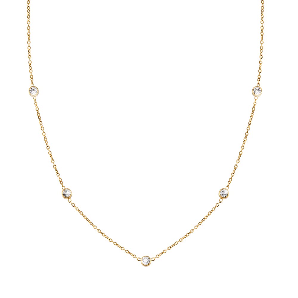 GD GOOD.designs I Kristall Kette Damen I Halskette mit Weißen Cubic Zirkonia Steinen 4 mm