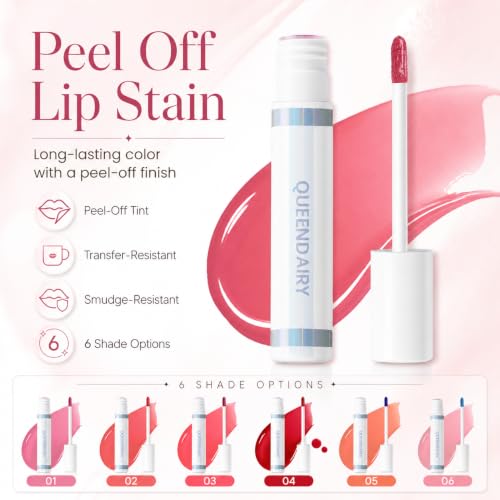Image of Peel Off Lip Stain, Long Lasting Lip Tint Masque, Transfer-Resistant Smudge-Proof Matte Lip Stain, Natural-Looking Lip Color for Women, 6 Shades
