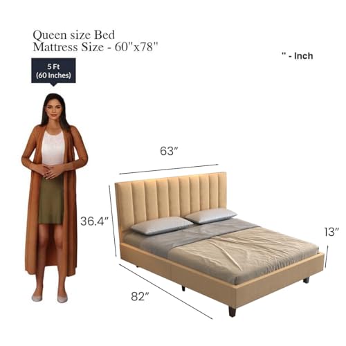 Image of DRIFTINGWOOD Florina Solid Engineered Wood Low Height Queen Size Bed Without Storage | Wooden Double Bed | Low Floor /Rise /Level /Profile Cot Bedroom Furniture | Beige, Self Assembly (DIY)