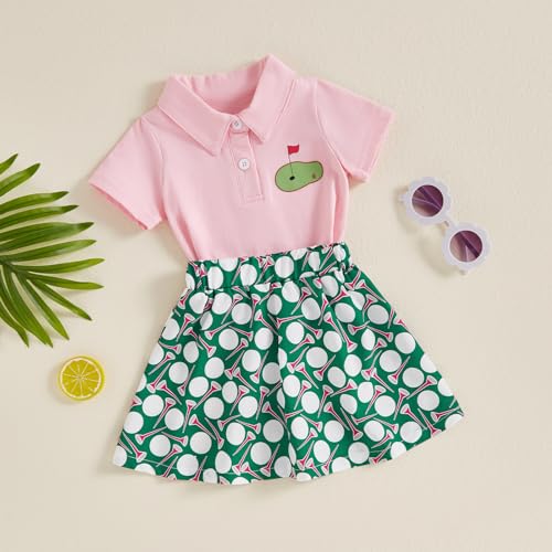 FIOMVA Toddler Baby Girl Golf Outfits - Lapel Shirt & Skirt Set - Hole in One Birthday Clothing3