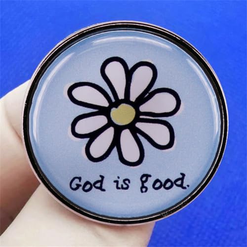 Image of yangjinyuCartoon Daisy Enamel Pin God is Good Brooch Letter Inspirational Quote Pin Sunflower Metal Badges Clothing Backpack Hat Accessory DIY Jewelry Gifts for Women, Blue