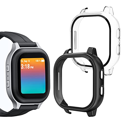 Snyeest Portable Electronic Device Cover for Gabb Watch 2/1, Hard PC Protective Case Bumper with Tempered Glass Screen Protector, Black+Clear (Not Compatible with Gabb Watch 3)