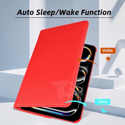 Image of TGK Rotating Case for iPad Pro 11 Inch M5 2025 /M4 2024 Model A3357 /A3358 /A3359 /A2836 /A2837 /A3006, Cover for 6th /5th Gen iPad Pro 11 inch (Red)