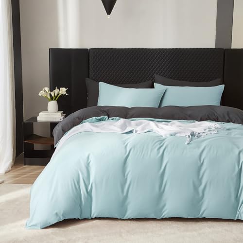 Boqingzhu Baumwolle Bettwäsche 135x200cm Blau Hellblau Grau Einzelbett Weich Renforce Wende Baumwollbettwäsche Bettbezug 135x200cm und 1 Kissenbezug 80x80cm mit Reißverschluss