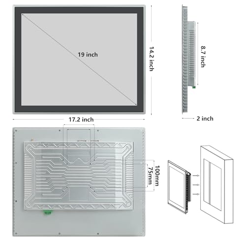 Image of 19 inch Industrial Embedded Touchscreen Monitor, Capacitive Multi-Touch Screen Industrial Front IP65 Monitor Built-in Speakers, HD-MI in, USB, VGA, 16:10 1280x1024 Display