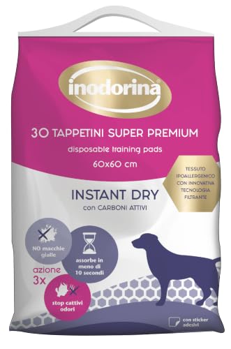 Inodorina Tap Instant Dry 30pz 60x60 - Tappetini Assorbenti per Cuccioli e Cani Anziani, Assorbono Liquidi in 10 Secondi, Neutralizzano Odori e Prevenzione Macchie Gialle