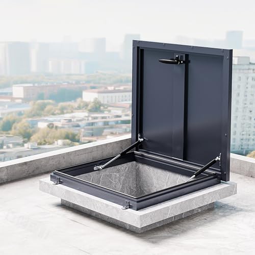 Weatherproof Lockable Roof Access Hatch Door, Galvanized Steel Manhole Cover with Handle, Rubber Seal Strip, Durable 55x55cm, Ideal for Secure Roof Access